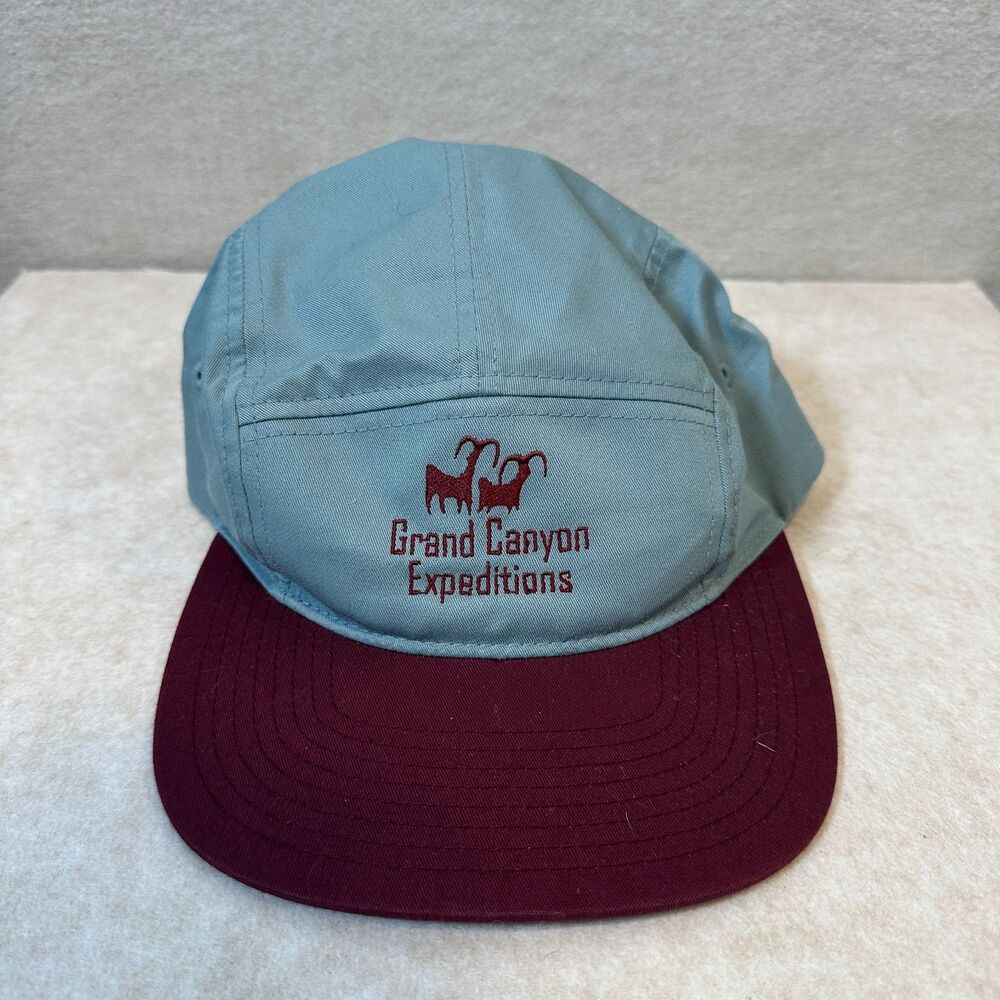 Grand Canyon Expeditions 5 Panel Camp Hat Light Blue Maroon Brim Rafting Cap